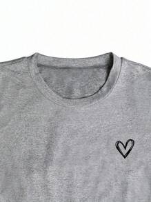 Women's Heart Print Round Neck Short Sleeve T-Shirt - Burgundy - View 12