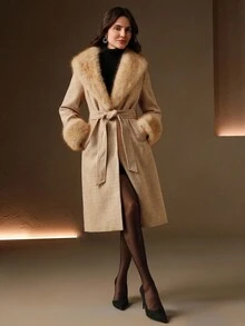 Anewsta Abrigo elegante y de moda para mujer con cuello oversize, para otoño/invierno - Granate - Ver 9
