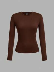 SHEIN EZwear 3pcs/Set Women Crew Neck Long Sleeve Solid Color Slim Fit Long T-Shirt Suit, Suitable For Spring, Autumn And Winter Autumn And Winter