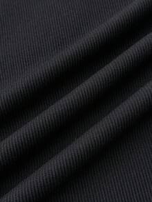 青少年女孩高腰褶裥开衩下摆罗纹针织裙 - 黑色 - 查看 7