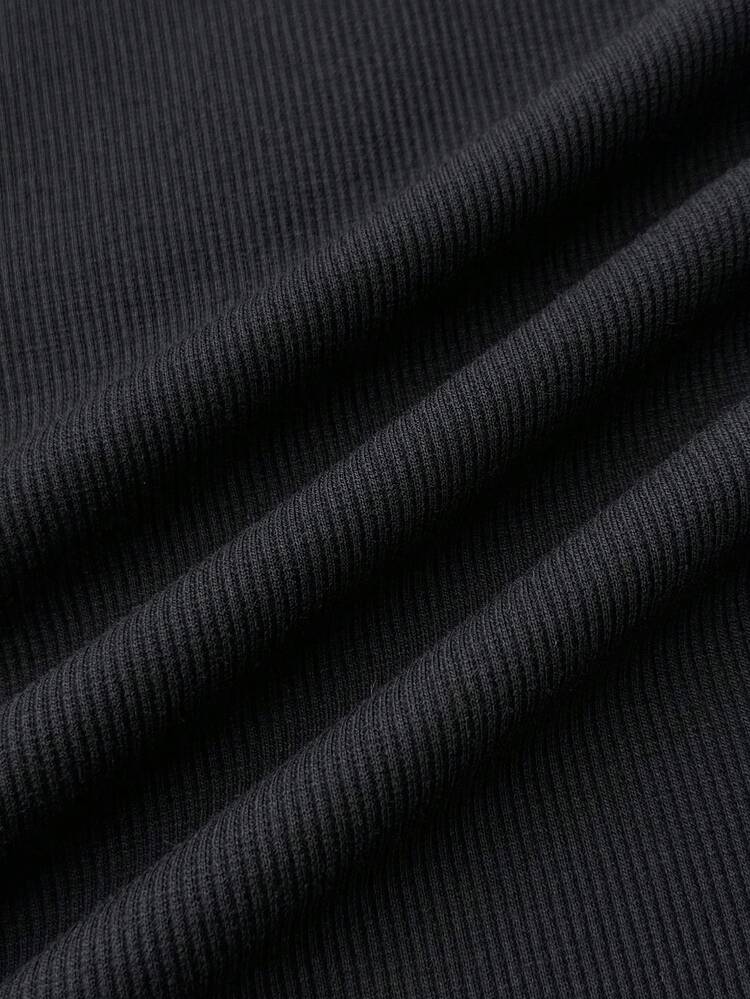 Tween Girl High Waist Pleated Slit Hem Ribbed Knit Skirt Black Clothes Ribbed Skirt Black Skirt Midi Skirt Fall Winter - Black - View 7