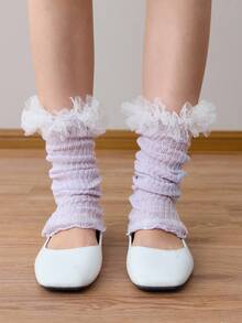 ROMWE Kawaii 1 Cặp tất chân lưới họa tiết chấm bi nhiều màu dễ thương - Màu tím hoa cà - Xem 3
