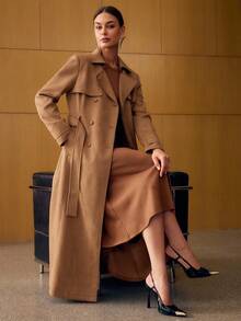 MOTF PREMIUM DOUBLE BREASTED BELTED TRENCH COAT - Rust Brown - View 7