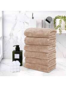 SHEIN Microfiber Coral Fleece Hand Towel Set, Super Absorbent Face Towel, Multi-Purpose Use For Drying Hair, Drying Water, Wiping Cars, Sports, Travel, Etc, Bathroom Supplies 3/6PCS - Brown - View 3
