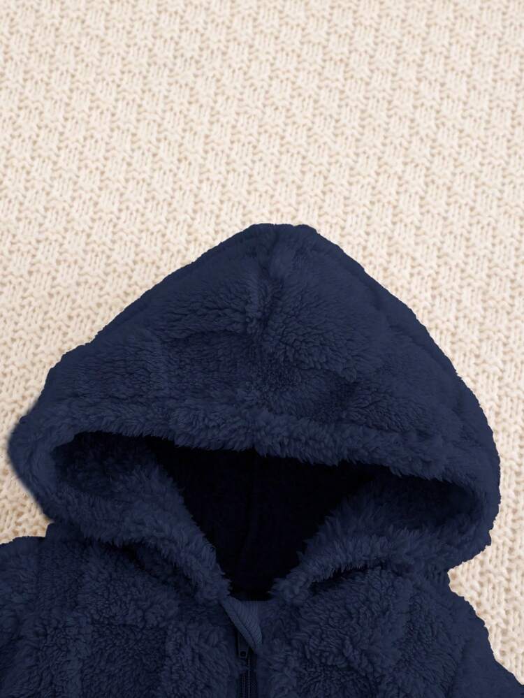 Cozy Pixies 新生男婴卡通熊图案连帽加厚连体衣 - 藏蓝色 - 查看 4