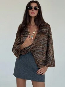 Aloruh 女式复古条纹扭结长袖套头衫，秋冬 - 棕色 - 查看 4