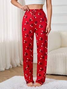 EURMUSE 2pcs Contrast Colour Heart Pattern Homewear Sleep Bottoms Pajama Set