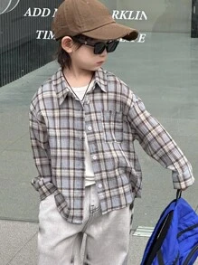 Dazy Kids 秋季幼儿男童宽松休闲格子衬衫