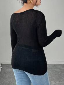 Modelyn Plus Size Women 3D Floral Decor Solid Color Casual Pullover Sweater Fall Winter Cloth For Women Autumn - Black - View 2