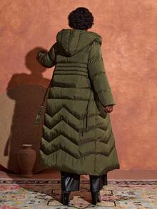 Bóhologie Women Solid Color Belted Detailed Long Winter Coats Long Padded Coat Women - Khaki - View 2