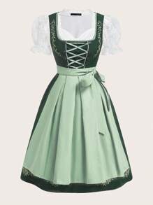 Fairmaia Traditional German Drawstring Tie Ruched Embroidered Patchwork Puff Sleeve Women's Dirndl Tops For Oktoberfest, Halloween - White - View 6