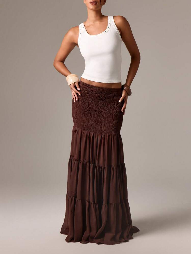 Tiered Ruffle Maxi Skirt With Smocked Waist
