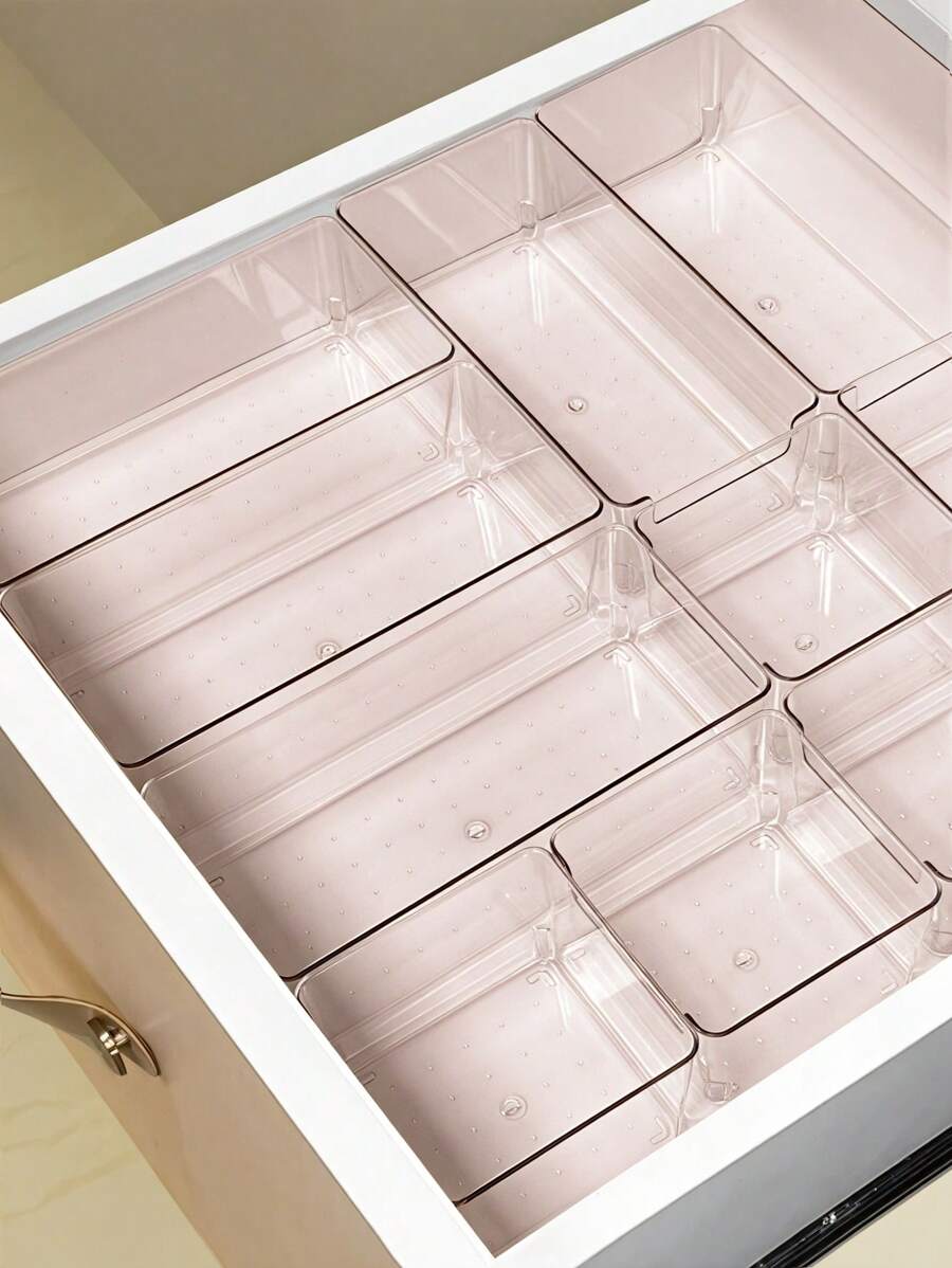 SHEIN Hộp đựng mỹ phẩm để bàn có ngăn kéo, Bộ ngăn kéo bằng nhựa trong suốt kết hợp 2PCS/6PCS, Hộp đựng đồ trang điểm trong suốt, Hộp đựng đồ tinh tế, Ngăn kéo bàn làm việc có ngăn chia và hộp đựng đồ trang điểm, đồ trang sức, đồ dùng nhà bếp, phòng ngủ, phòng tắm, văn phòng, quà tặng Giáng sinh cho ngày lễ - Hồng - Xem 1
