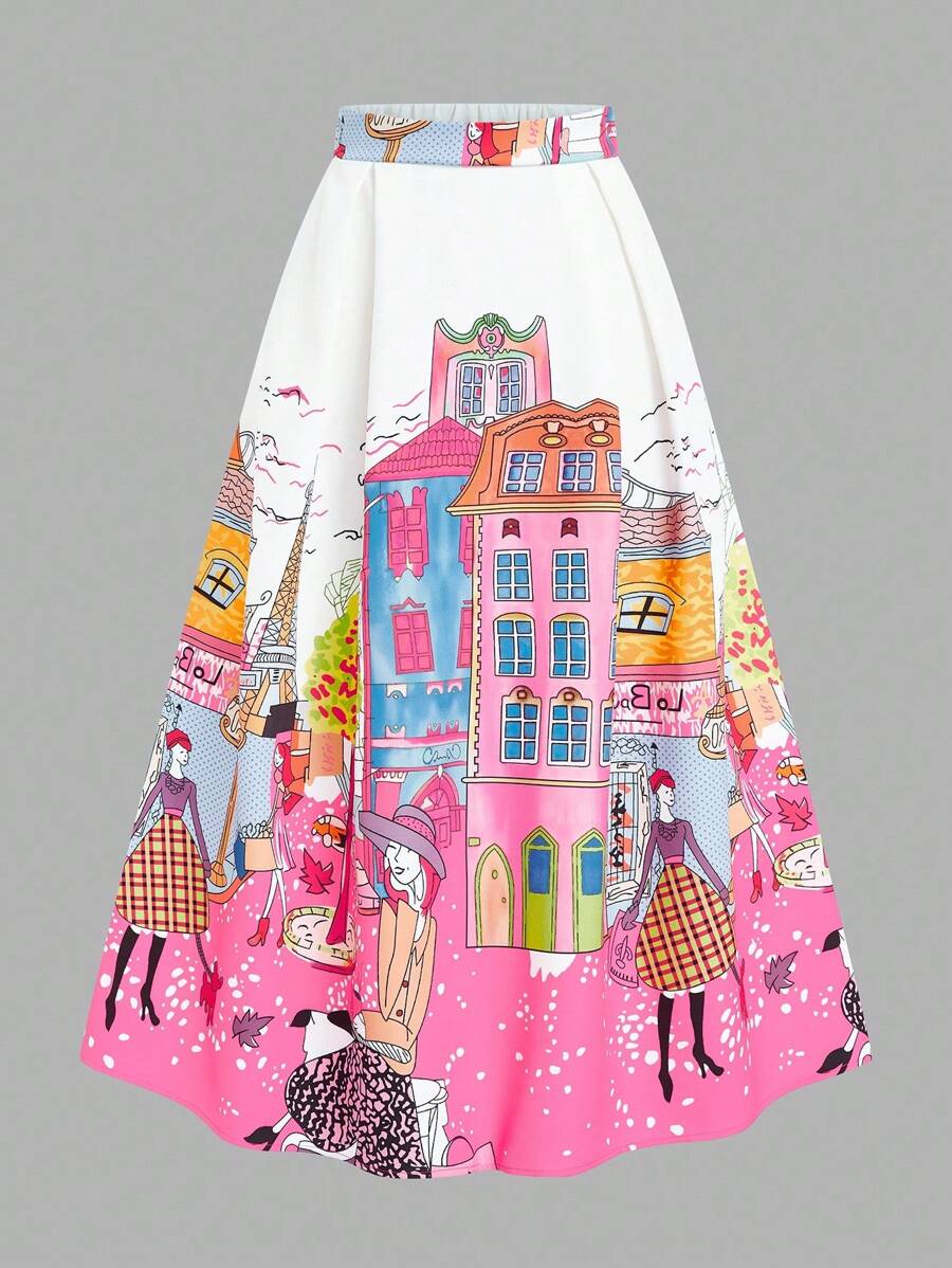 EMERY ROSE 大码女式建筑印花休闲裙 - 彩色 - 查看 1