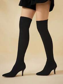 CUCCOO BASICS 时尚百搭的黑色弹力过膝长靴，圣诞节必备