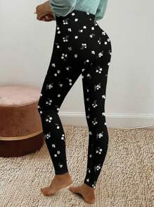 SHEIN LUNE 女士休闲花卉印花紧身裤，适合秋冬季 - 彩色 - 查看 3