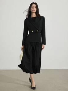 Heiryn Women's Elegant Double-Breasted Suit & Dress Set In Fall/Winter - Black - View 5