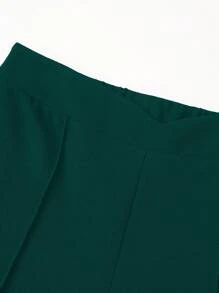 Sweetra 女士纯色高腰直筒宽松优雅裤 - 墨綠色 - 查看 3