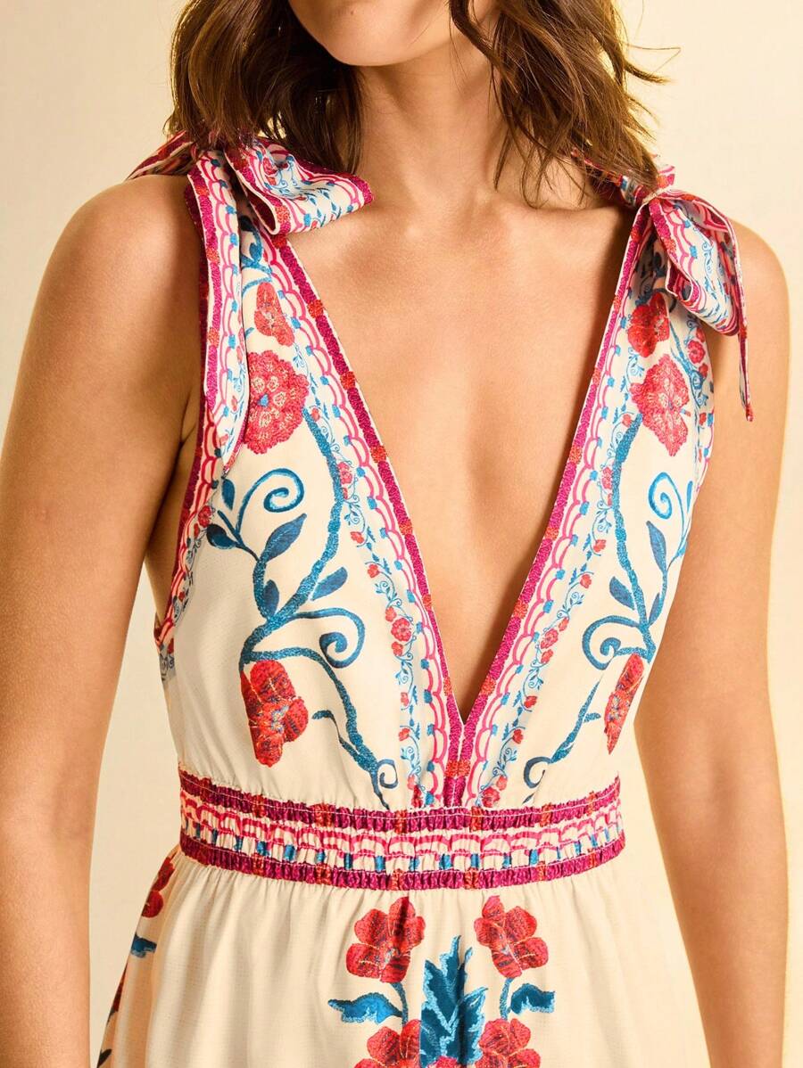 CAJUNI Women's Floral Print Tie-Up Casual Vacation Mini Dress - Multicolor - View 1