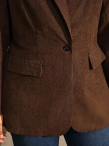 Juhart Blazer Vintage Marrom com Estampa Botânica em Relevo para Mulheres Plus Size - Castanho - Visão 6