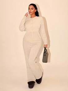Zolique Women's Solid Color Casual Cardigan And Pants Knit Two Pieces Set Fall Winter Cloth For Women - Apricot - View 3