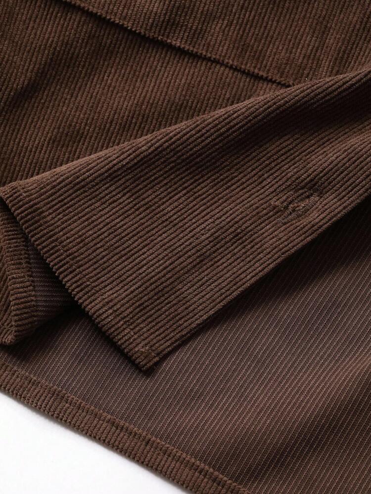 FRIFUL 女式纯色咖啡棕色衬衫领休闲百搭长袖夹克，带口袋装饰，秋季 - 咖啡棕 - 查看 7