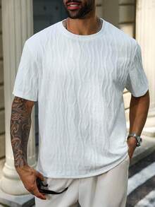 Manfinity Homme Men Plus Size White Summer Casual T-Shirt,Fashionable Vacation Tee,Rich Layering & Dynamic,Versatile Daily Wear,Stylish Outdoor Sports Holiday Gift - White - View 5