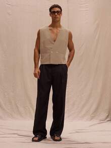 Musero V 领短款宽松背心春夏街头风格假日度假 - 咖啡棕 - 查看 4