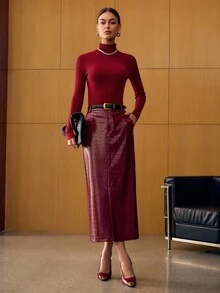 MOTF PREMIUM PU LEATHER SPLIT SKIRT FOR AUTUMN & WINTER