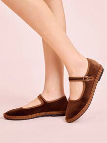 CUCCOO DOLLMOD Giày bệt Mary Jane nhung cổ điển thanh lịch màu cam sang trọng dành cho nữ - Màu nâu  Mocha - Xem 9