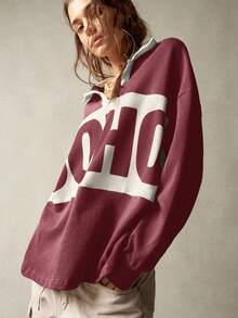 Bohemela Áo nỉ thể thao dài tay dáng rộng cổ vá dành cho nữ vào mùa thu/đông - Nhiều màu - Xem 6