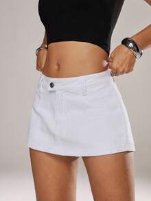 Jeanoix Women's Low Waist Front Covered Casual Denim Skort - White - View 6