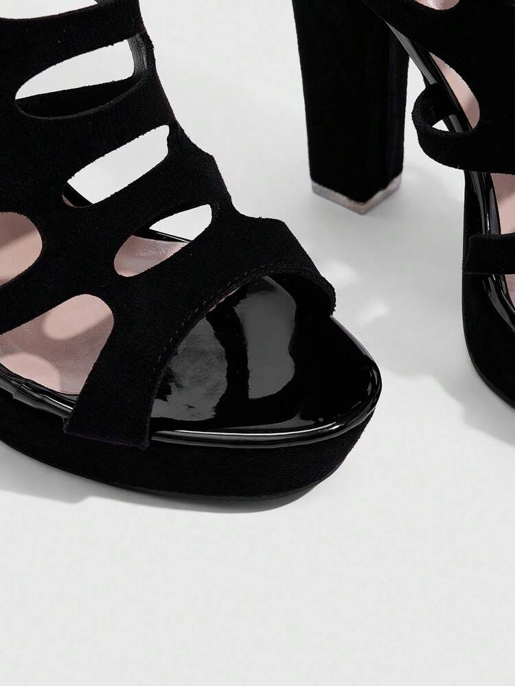 CUCCOO SZL New Black European And American Hollow Thick Heel Fish Mouth Sexy Fashion Women And Ankle Boots And Short Boots