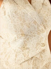 SHEIN MOD Plus Size 2 Pieces Set : White Lace Patchwork Apricot Vest And Long Pants, Elegant For Commuting And Everyday Wear,Teacher Outfits For Women,Back To School Clothes - Apricot - View 14