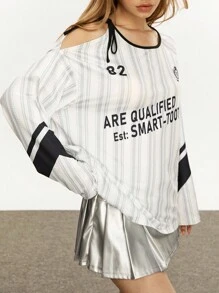 Rina Fox Y2K Retro Striped Off-Shoulder Long Sleeve T-Shirt Fall Cloth For Women - Multicolor - View 4