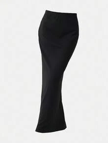 Girlism Teen Girls Casual Solid Color Straight Knit Black Skirt, Suitable For Autumn And Winter Fall