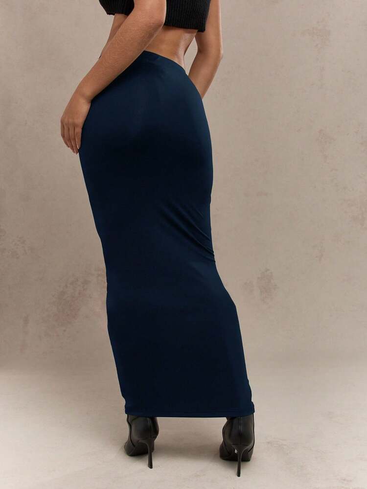 MISSGUIDED Váy Maxi Cạp Cao Ôm Sát Kiểu Dáng Ôm Sát Dài Đến Sàn Dự Tiệc Tối Trang Phục Trang Trọng Công Sở Chuyên Nghiệp Mùa Đông Thu - Màu xanh hải quân - Xem 2