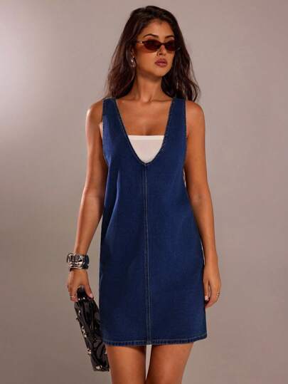 SHEIN Forever 21 Spring Commuting Minimalist Vintage Straight Denim Dress 90s Dress