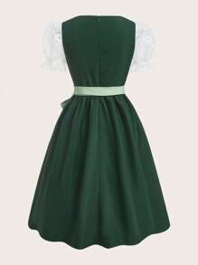 Fairmaia Traditional German Drawstring Tie Ruched Embroidered Patchwork Puff Sleeve Women's Dirndl Tops For Oktoberfest, Halloween - White - View 5