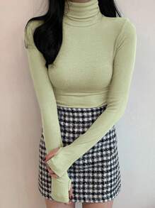 DAZY 女式休闲百搭高领紧身打底 T 恤，秋冬长袖上衣 - 綠色 - 查看 2