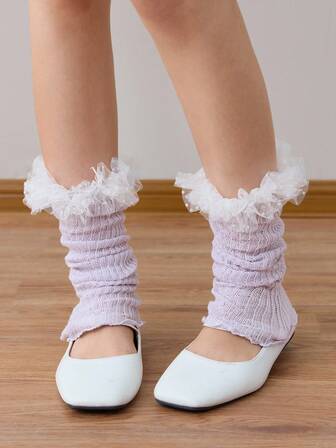 Kawaii 1 Pair Cute Polka Dot Floral Mesh Colorful Leg Warmers