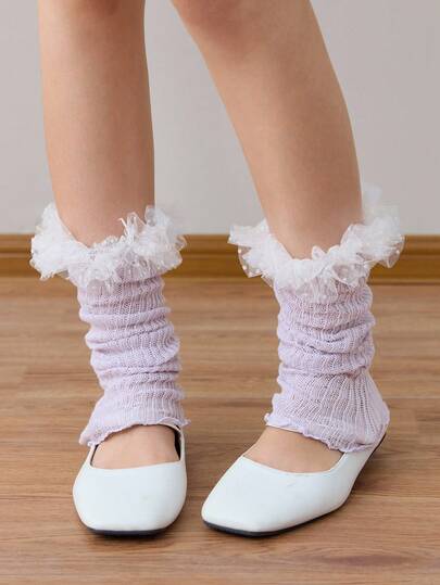 Kawaii زوج من أغطية الساق الدافئة الملونة ذات نقشات نقطية وزهرية جميلة