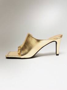 SHUZIA Sandale damă cu toc înalt, sexy, stil western, petrecere de zi cu zi, casual, confortabile, din PU, aurii, cu toc înalt - Aur - Vizualizare 5