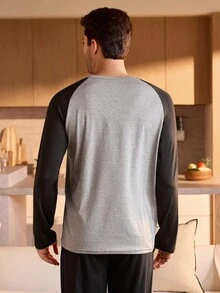 Manfinity Underwear&Sleepwear Basics 大码男士撞色拼布睡衣套装上衣男士家居服睡衣秋季