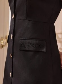Glamance BiGraphic Abito elegante da donna con bottoni frontali senza maniche e mini lunghezza, adatto per l'ufficio e l'estate, abiti modesti per donne, abbigliamento autunnale per donne, casual business per donna, nuovo anno - nero - Visualizzare 6