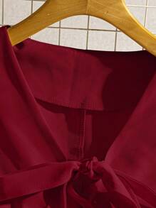 SHEIN Clasi Summer New Elegant Casual Fashion Bowknot Sleeveless Shirt & Pleated Short Skirt 2 Pieces Set For Women - Burgundy - View 5