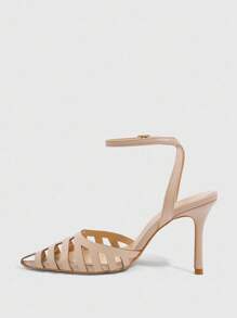 CUCCOO SZL Women's Apricot PU Hollow Out Strap Pointed Toe Fashionable Sexy Elegant Party High Heel Pumps - Apricot - View 9