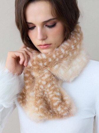 Fairycore 1 pieza Chal de peluche con diseño lindo de ciervo, bufanda con patrón de animal dulce, accesorio de cuello cálido y de moda para otoño/invierno