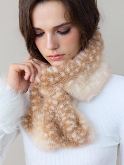 Fairycore 1 pezzo Sciarpa in peluche con motivo carino di cervo, sciarpa con motivo animale dolce, accessorio caldo e alla moda per collo per autunno/inverno