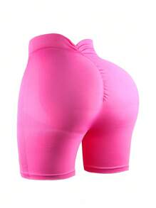 SHEIN Sports 2件套加大码纯色高腰无缝运动短裤 - 彩色 - 查看 3